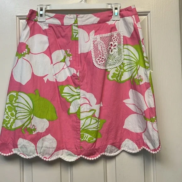 Lily Pulitzer Pink Floral Skirt w/lace back pocket sz 6 - Picture 3 of 9